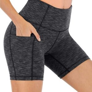 Heathyoga 5” Biker Shorts Medium Black Heather High Waist Pockets